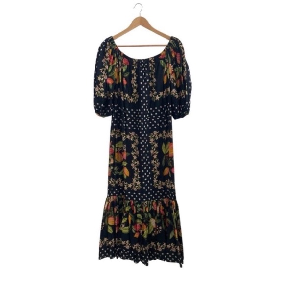 FARM Rio Cocoa Paradise Tropical Square Neck Maxi Dress Black Medium - Picture 7 of 9